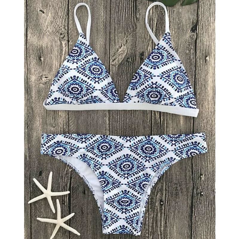 Women Print Swimwear Bandage Bikini Set Push-up Padded Bra Bathing Suit ...