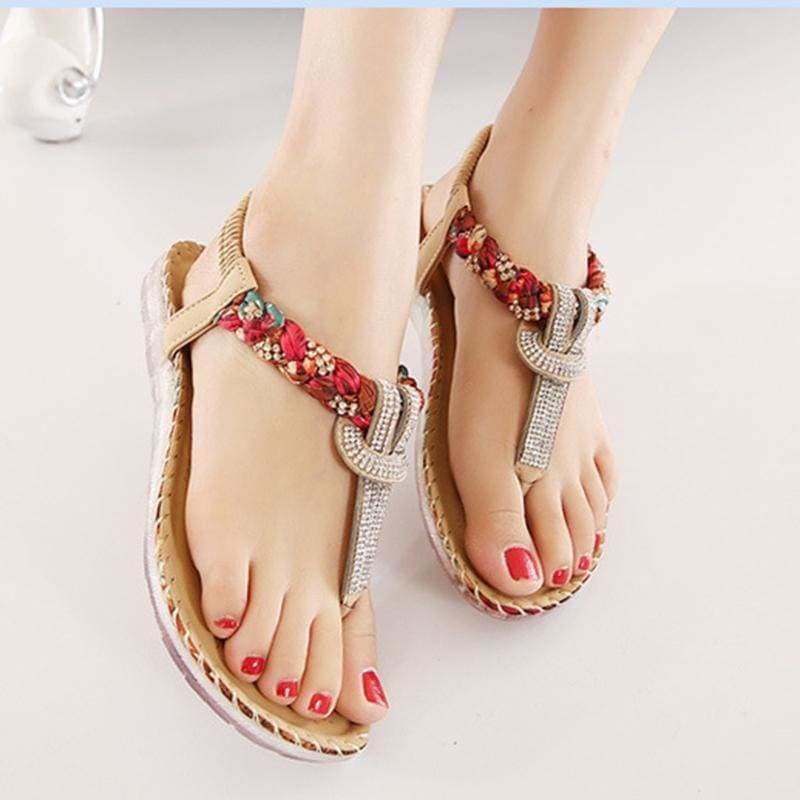 Women Sandals Flat Heels Sandals Crystal Flip Flops Large Size Shoes ...
