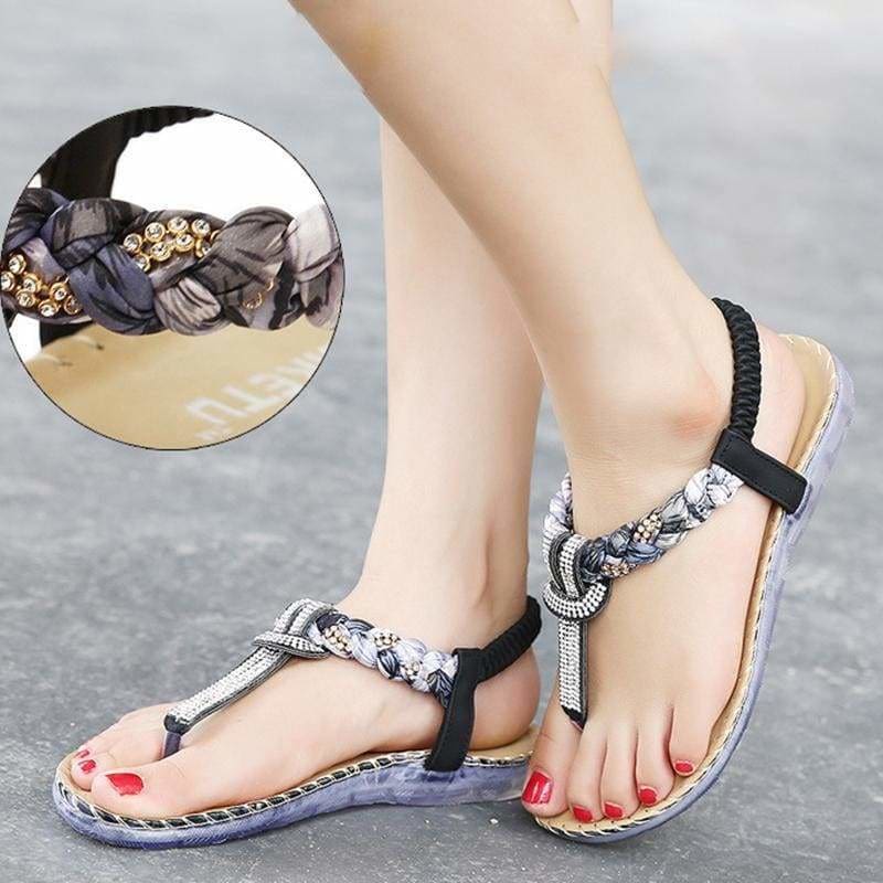 Women Sandals Flat Heels Sandals Crystal Flip Flops Large Size Shoes ...