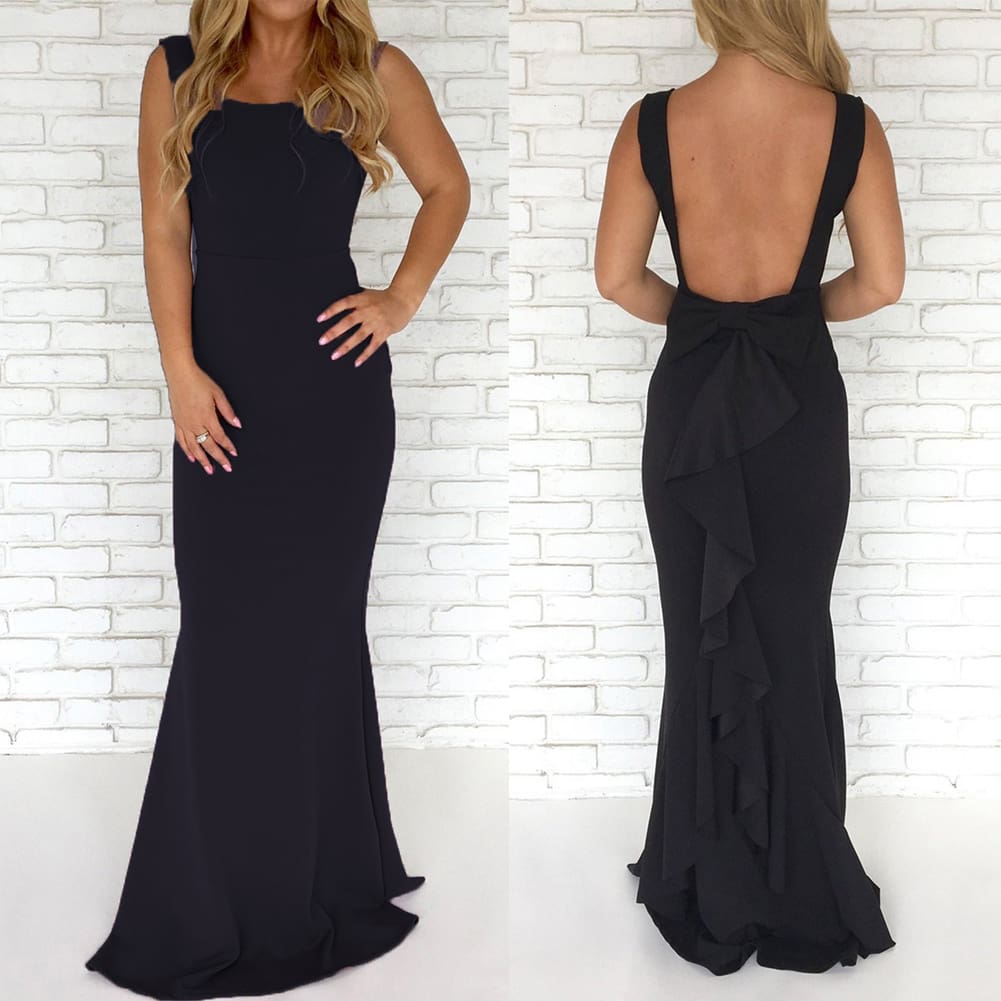 Women Ladies Formal Backless Long Dress Party Ball Prom Gown Wedding Bridesmaid Sleeveless O-Neck Long Maxi Dress