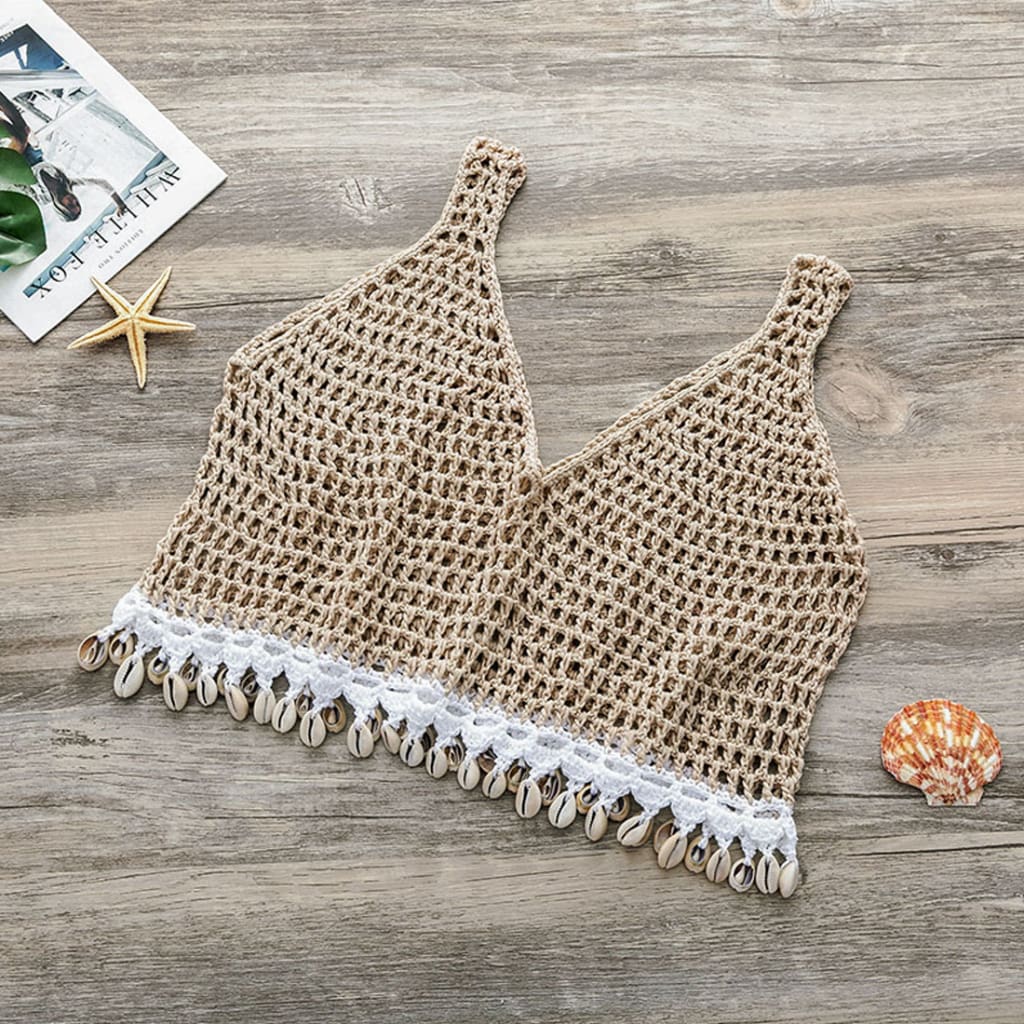 Summer Women V-Neck Crop Top Crochet Tassel Sleeveless Tank Top – Hplify