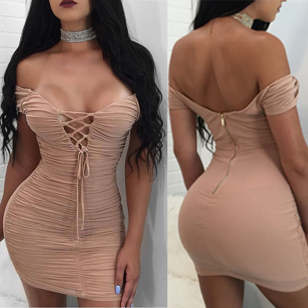 Women Ladies Bandage Bodycon Short Mini Dress Off Shoulder Evening Party Clubwear Summer Dress Sundress