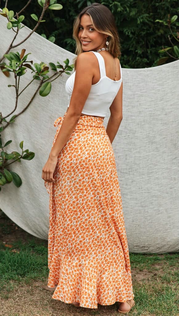 Women Boho Floral Jersey Gypsy High Waist Long Skirt Ladies Summer Beach Holiday Casual Ruffle Wrap Sundress