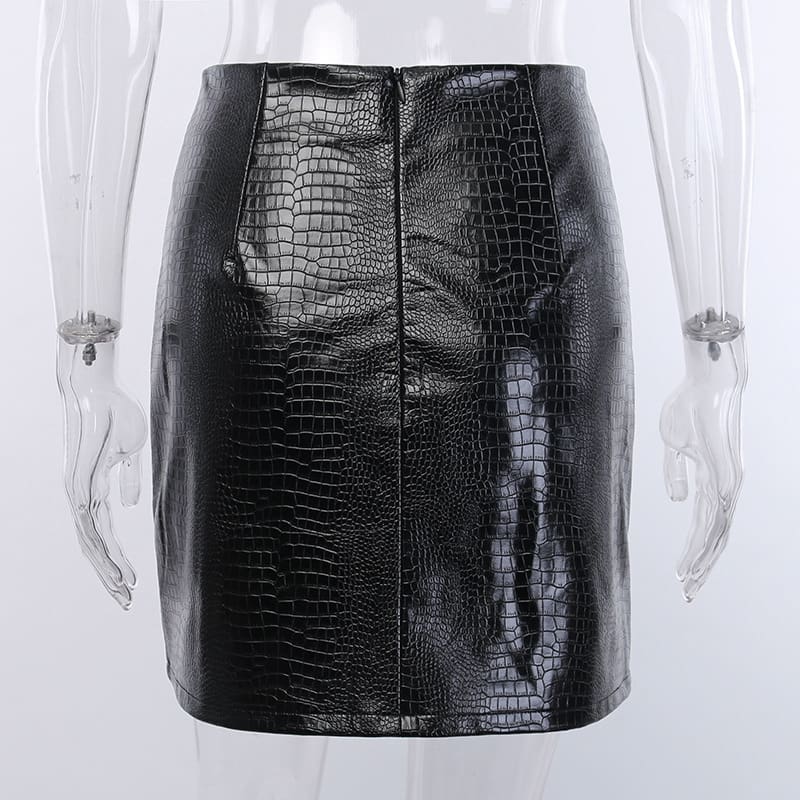 Women Mini Skirt High Waist Side Split Faux Leather Club Party Bodycon ...