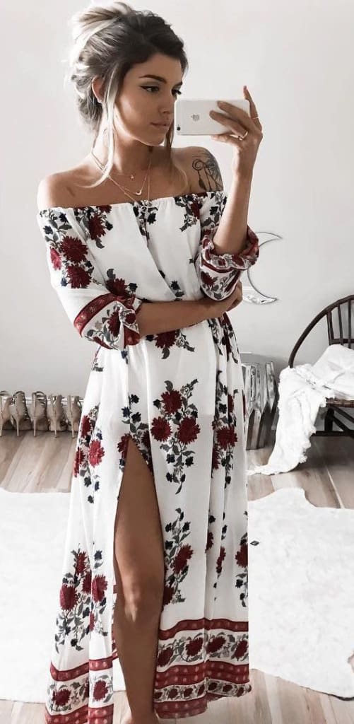 Women Ladies Clothing Dress Chiffon Floral Long Sleeve Party Flower Casual Long Maxi Dresses Women Summer Sundress