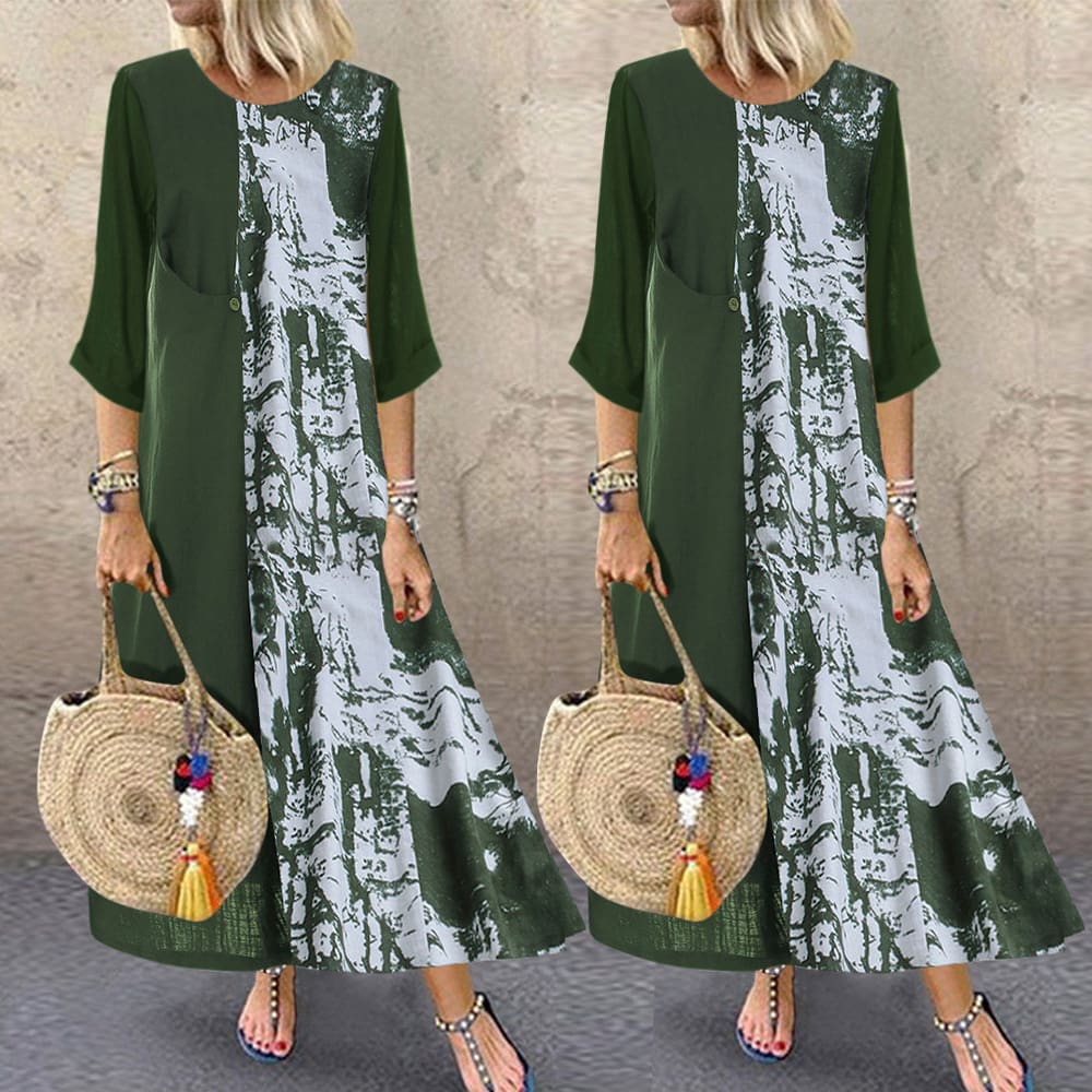 Women Boho Linen Baggy Gypsy Kaftan Holiday Loose Long Maxi Dress Fashion Ladies Floral Beach Dress Sundress