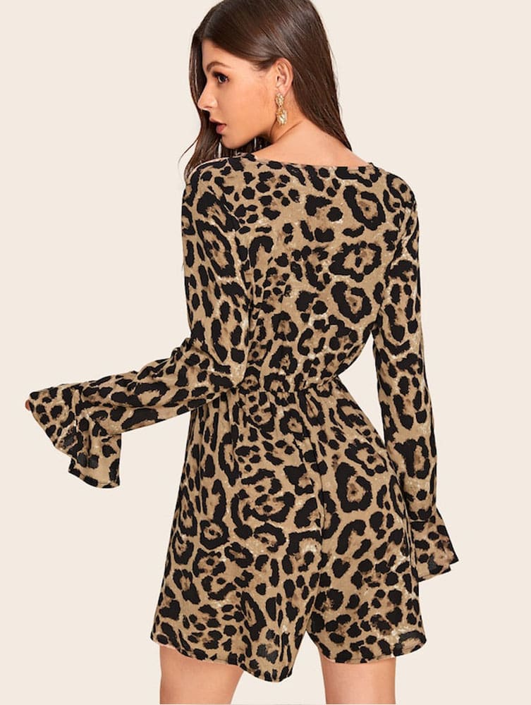 New Fashion Women Long Sleeve Leopard Dress Elegant Loose Tunic Evening Party Dress Ladies Clothing Streetwear