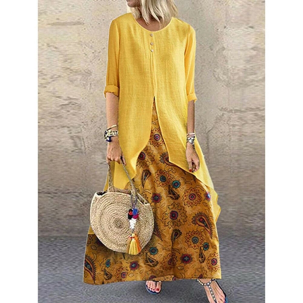 New Womens Peasant Ethnic Boho Long Shirt Vest Dress Summer Casual Long Sleeve Loose Kaftan Maxi Dress Sundress Plus Size