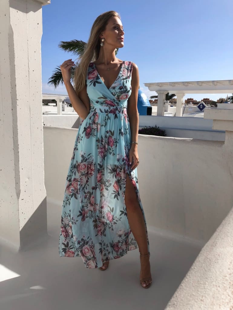 Womens Boho Casual Floral Sleeveless Beach Long Dress Fashion Ladies Holiday Casual Sundress Dress Hot