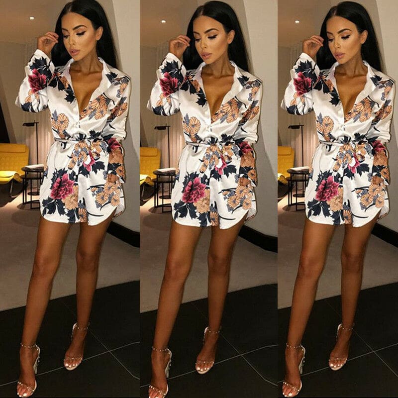 Summer Women Silk Satin Shirt Dress Ladies Print Floral Long Sleeve Loose Short Mini Dresses Beach Party Dress