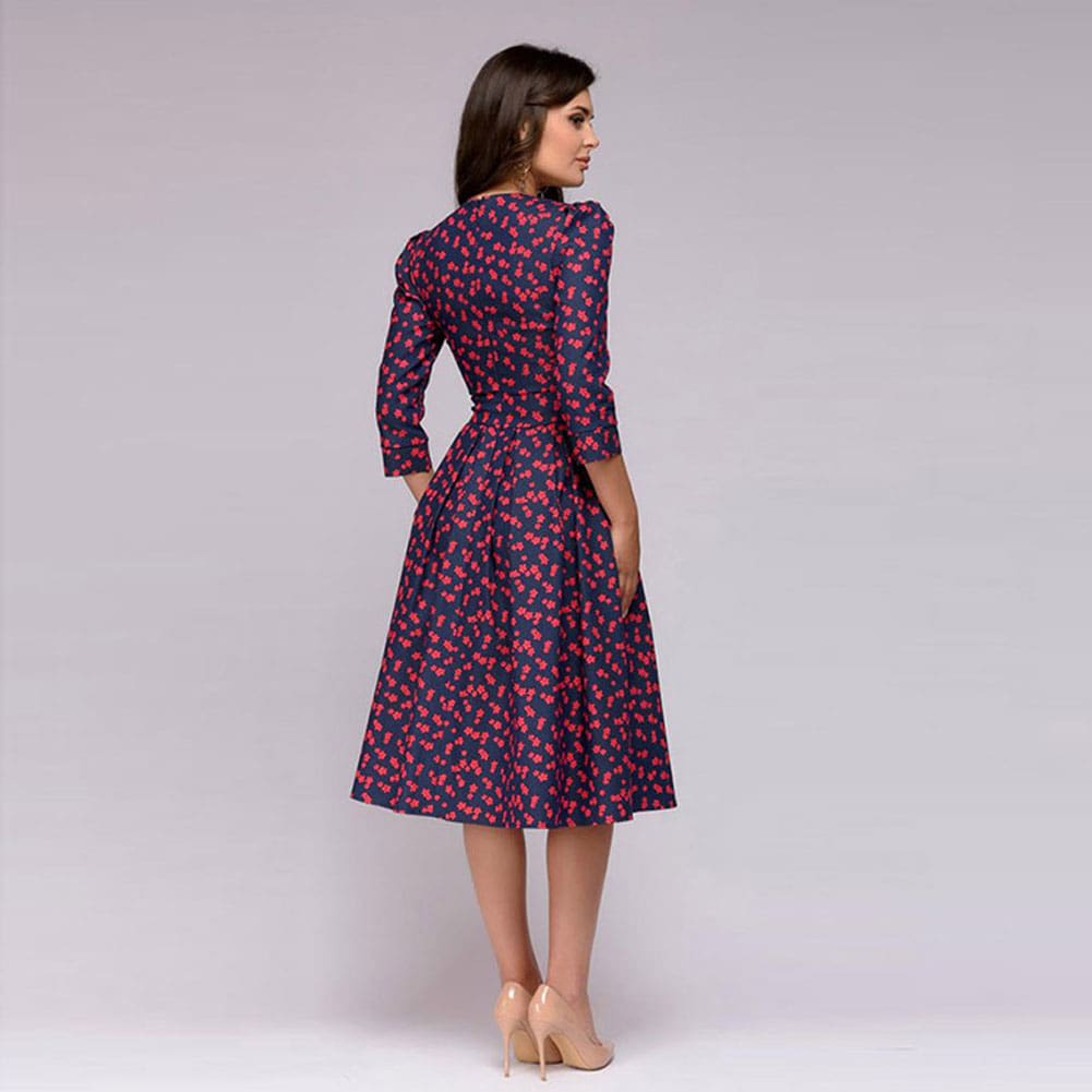 Vintage pleated tunic print dress women Elegant ladies A line dresses Long sleeve female autumn mixi party dress vestidos