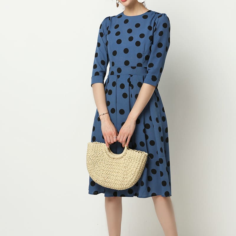 Vintage Women Polka Point Slim Dress Elegant Half Sleeve A-line Dress For OL Casual Women Spring Summer Holiday Party vestidos