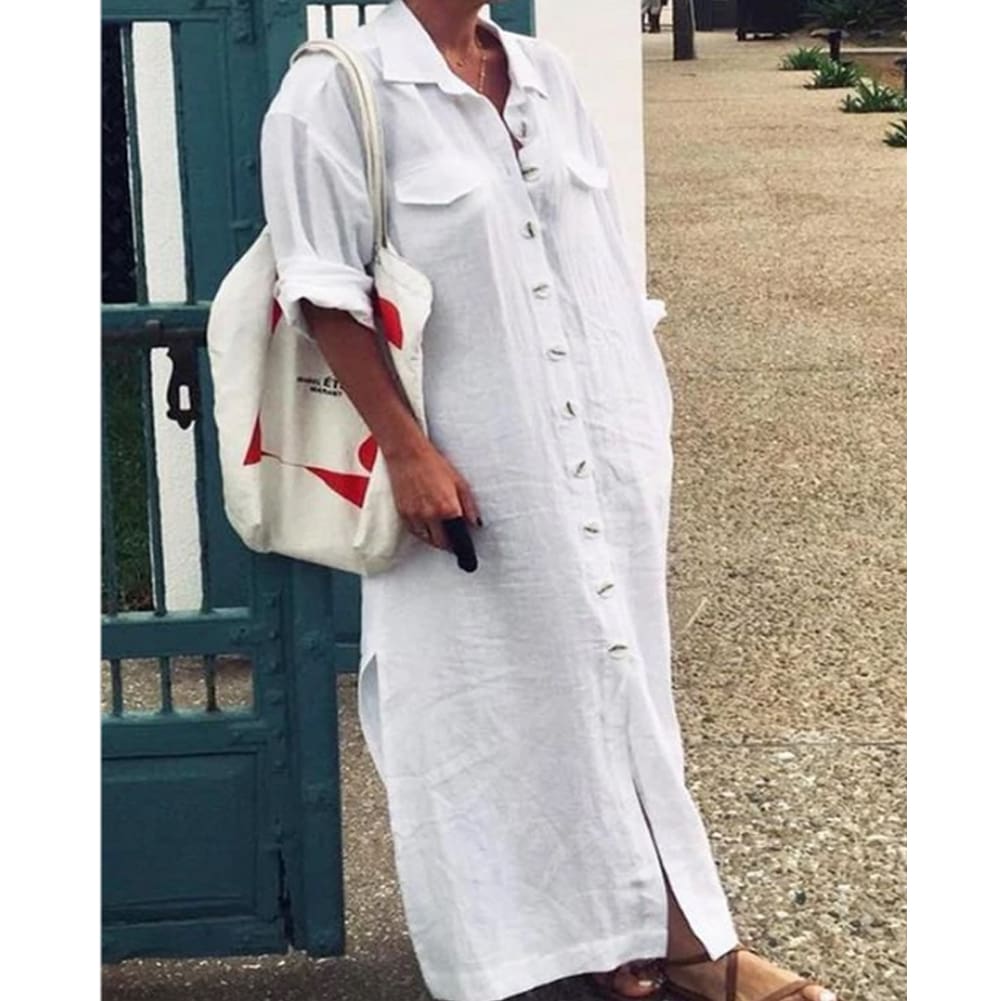 New Womens Casual Plain Long Sleeve Maxi Dress Ladies Loose Kaftan Tunic Baggy Button Down Long Shirt Dresses