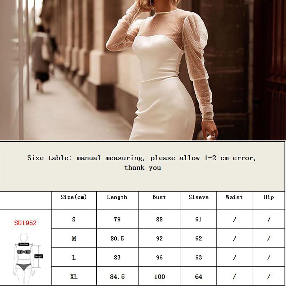 Women Sexy Mesh Sheer Puff Long Sleeve Bodycon Dress Ladies Evening Party Clebwear Slim Fit Formal Mini Dress