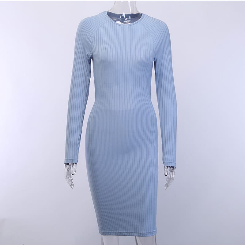 Fashion Women Sexy Formal Bodycon Midi Dress Elegant Long Sleeve Hollow out Solid Autumn Ladies Dresses Party Club Clubwear