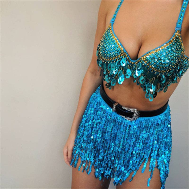 Women Belly Dance Hip Tutu Skirt Scarf Wrap Belt Glitter Sequins Tassel Hipscarf Skirts Summer Beach Sundress