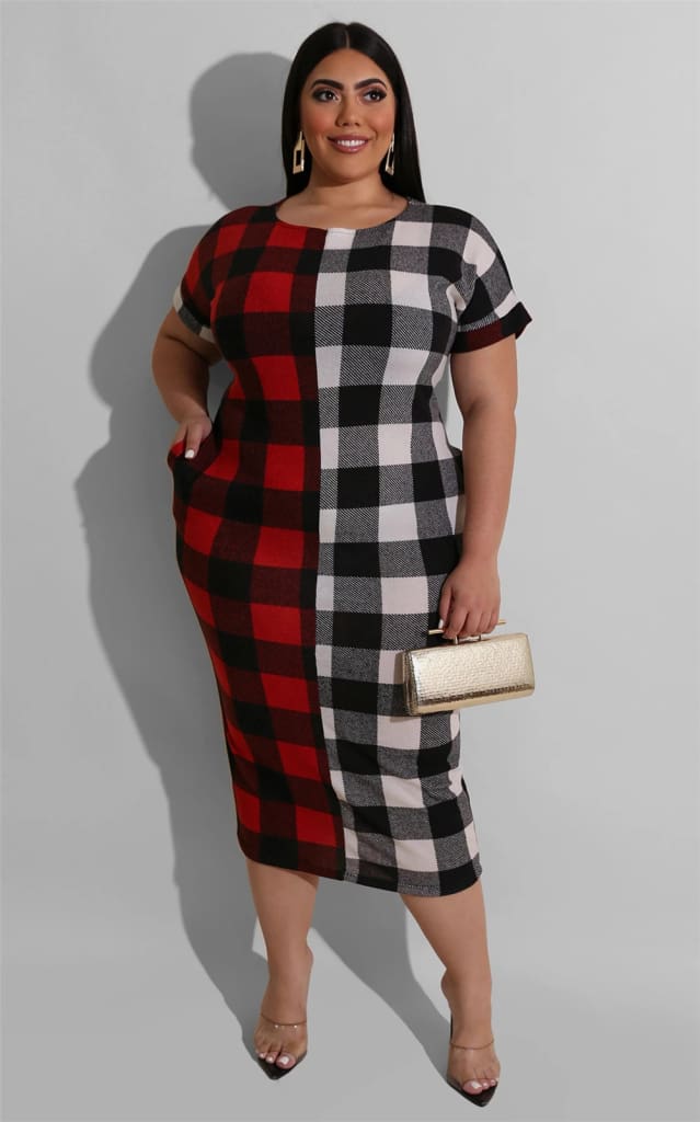 Women Sexy Plaid Bodycon Dress Cotton O-neck Long Sleeve Spring Autumn Casual Slim Jumper Midi Pencil Dress