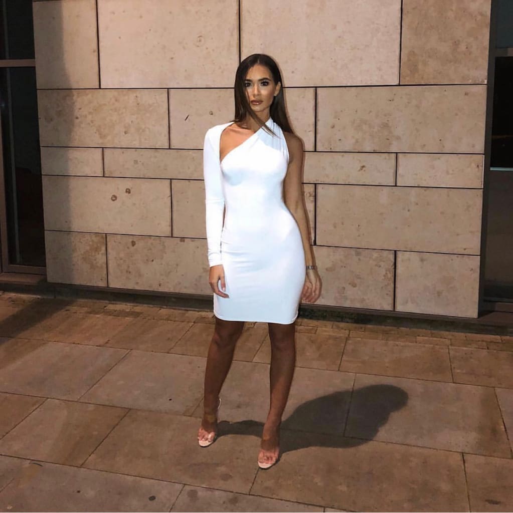 Summer Bandage Bodycon One Shoulder Long Sleeve Dress Holiday Evening Party Women Clubwear Mini Dresses