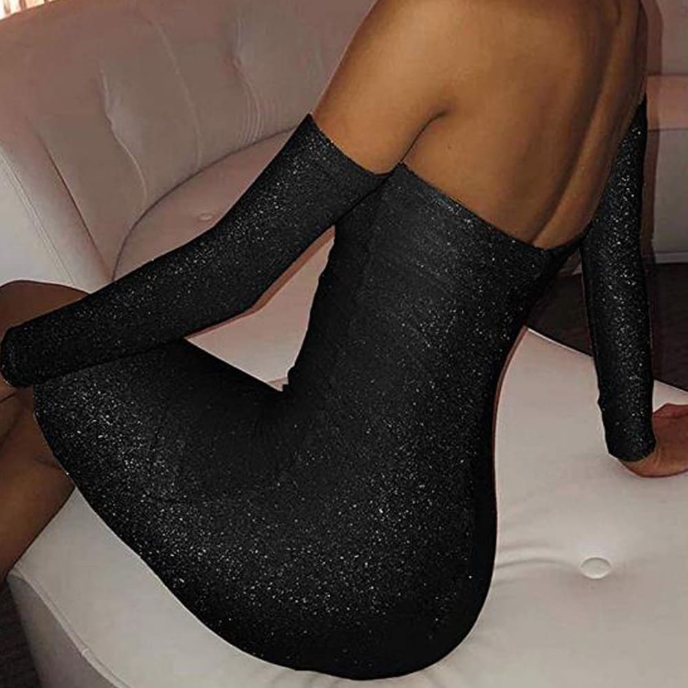 Women Bling Bodycon Mini Dress Elegant Strapless Off Shoulder Long Sleeve Party Club Short Ladies Dresses