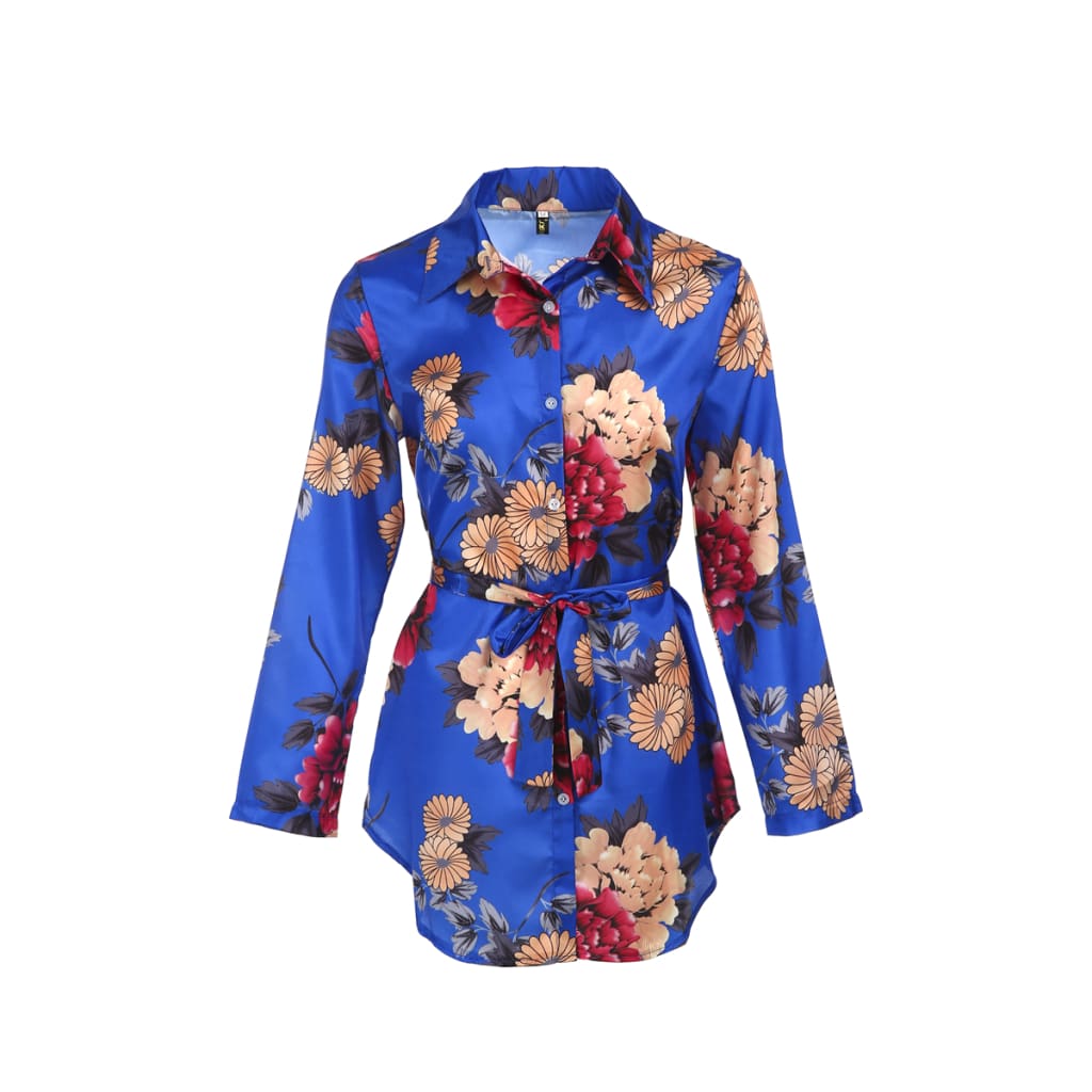 Summer Women Silk Satin Shirt Dress Ladies Print Floral Long Sleeve Loose Short Mini Dresses Beach Party Dress