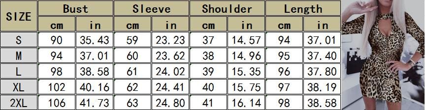 Women Bodycon Dress Fashion New Choker Deep V Neck Long Sleeve Leopard Print Slim Fit Party Club Dress