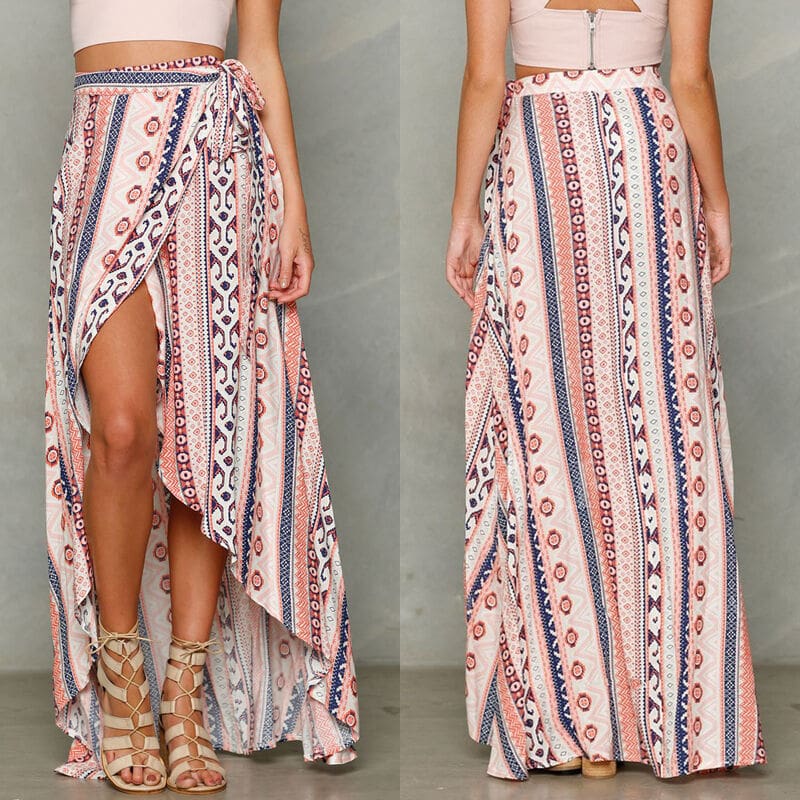 Women Beach Kaftan Slit Stretch Waist Long Maxi Skirt Ladies Summer Wrap Skirt Sarong Boho Beachwear Casual Skirt Sundress