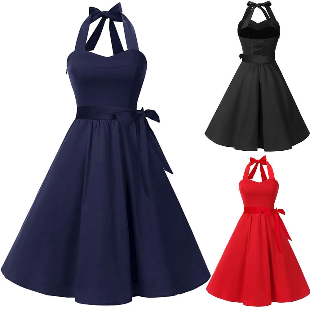 Women Vintage Halter Sleeveless Dresses Women Party Night Dress