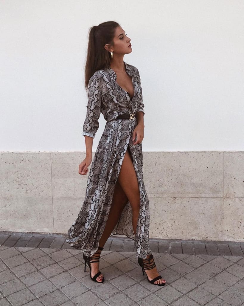 Women Boho Snakeskin Kimono Jacket Long Sleeve Chiffon Cardigan Long Dress Summer Beach Cover Up Loose Sundress