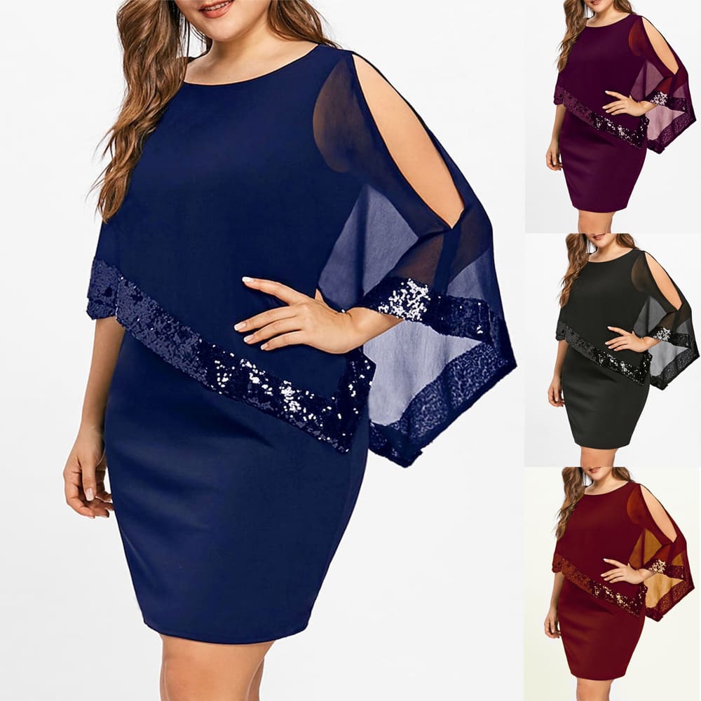 Plus Size Elegant Women Business Office Dress Casual Ladies Formal Bodycon Shawl Tunic Sheath Sequin Pencil Dresses