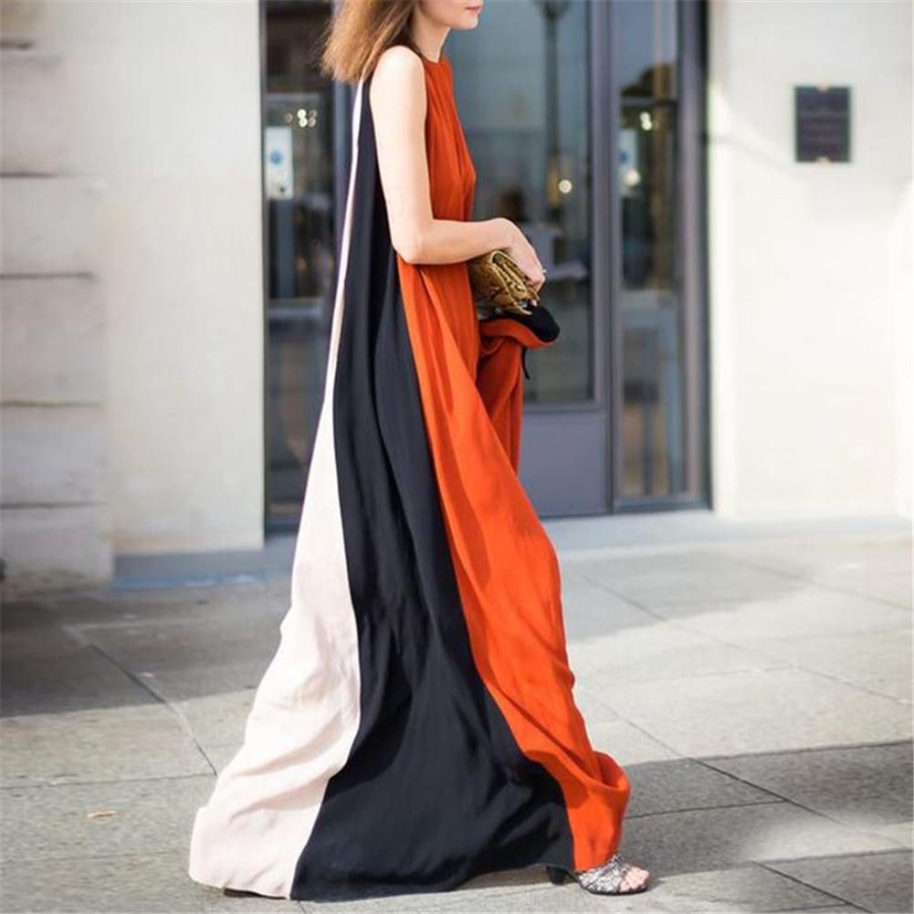 Summer Womens Patchwork Sleeveless Loose Maxi Dress New Fashion Ladies Clubwear Holiday Casual Long Sundress