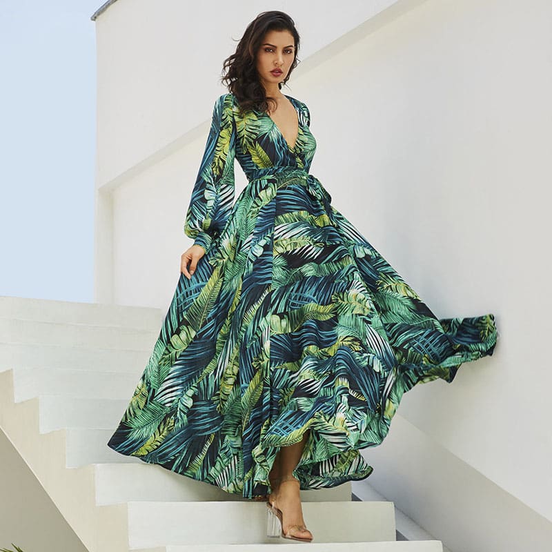 Summer Women Boho Floral V-Neck Long Maxi Dress – FashionSierra