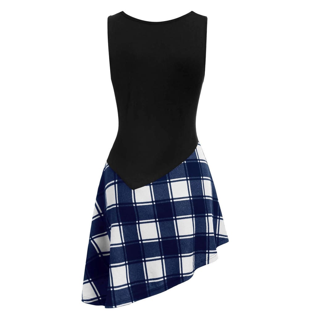 Women Lace Up Tartan Checked Plaid Print Asymmetrical Dress