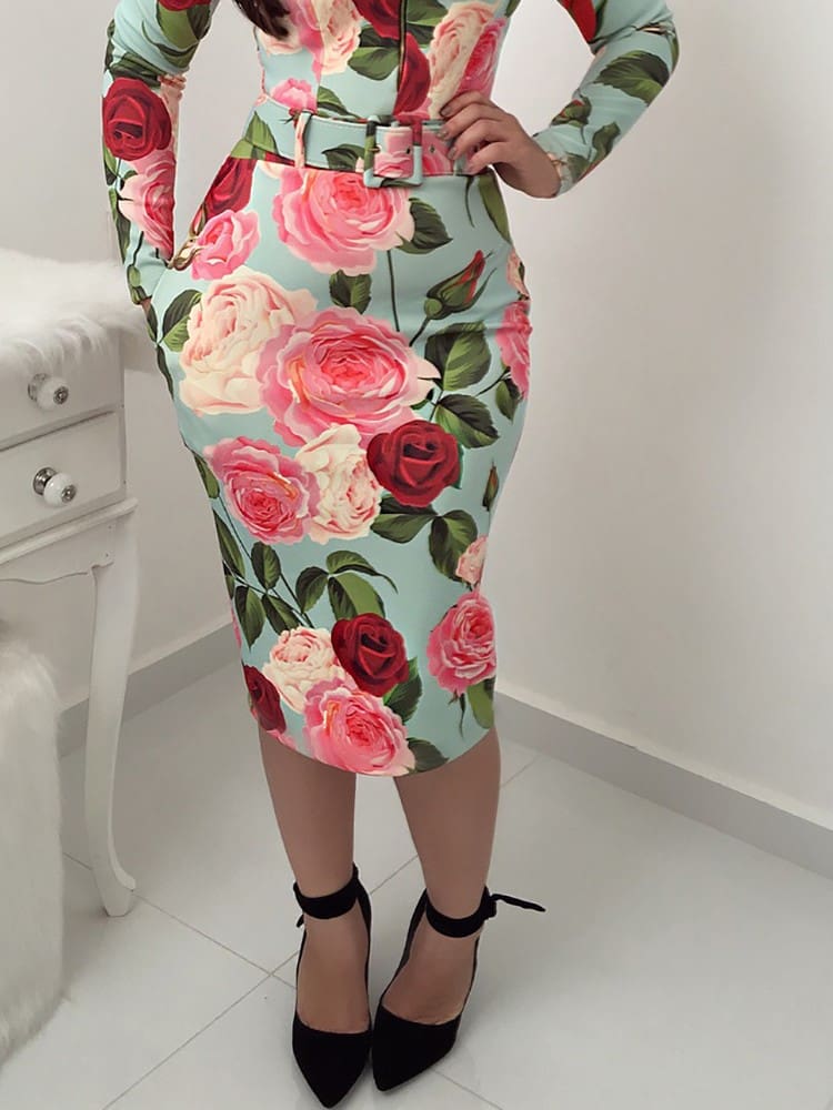 Women Bandage Bodycon Long Sleeve Short Mini Floral Party Casual Dress Ladies Floral Chic Summer Dresses Female