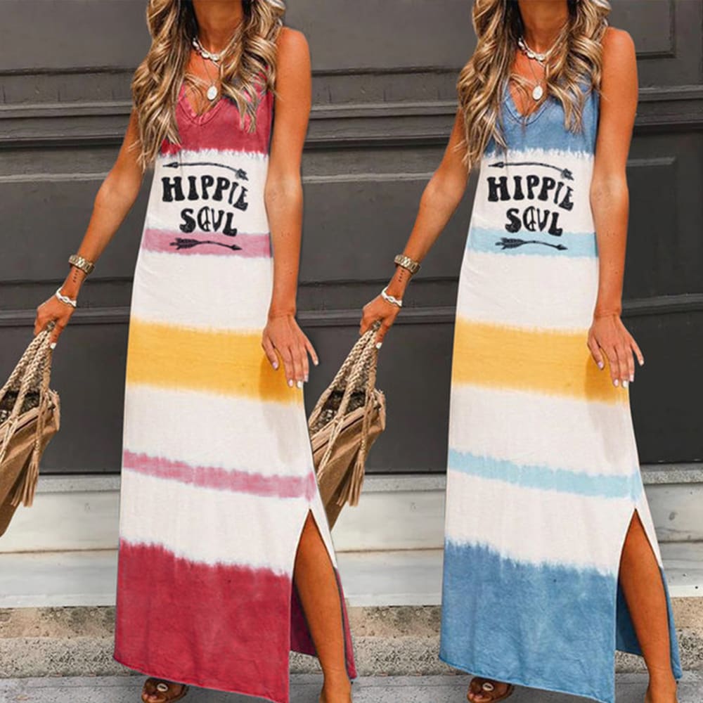 New Fashion Womens Lady Bohemia Sleeveless Summer Beach Long Maxi Dress Loose Hippie Holiday Beach Party Sun Dress