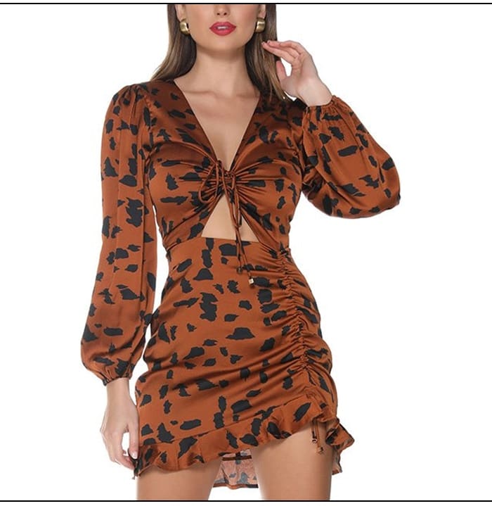 Ruffles Leopard Spring Dresses Elasticated Wristband Mini Dresses