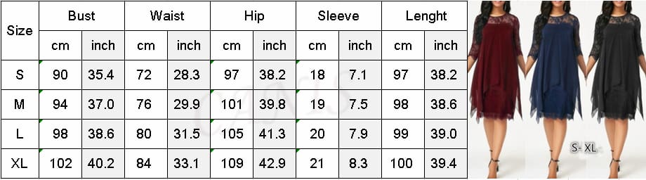 New Women 3/4 Sleeve Causal Loose Lace Evening Formal Dress Elegant Office Ladies Summer Party Beach Holiday Sundress