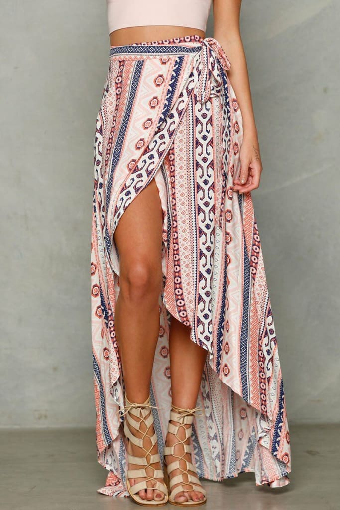 Women Beach Kaftan Slit Stretch Waist Long Maxi Skirt Ladies Summer Wrap Skirt Sarong Boho Beachwear Casual Skirt Sundress