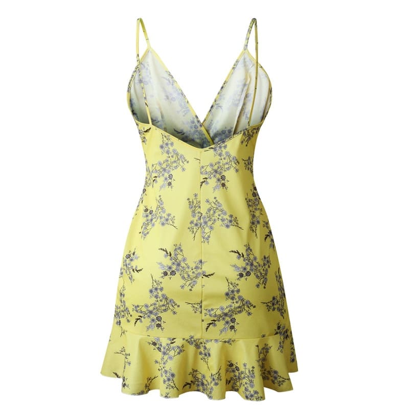 Print Ruffled Wrap Dress Women Strap Mini Sundress