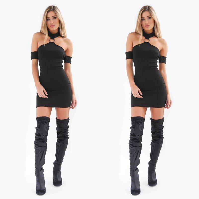 Womens Bandage Bodycon Halter Off Shoulder Dress Sexy Ladies Summer Party Casual Slim Short Mini Dress Hot