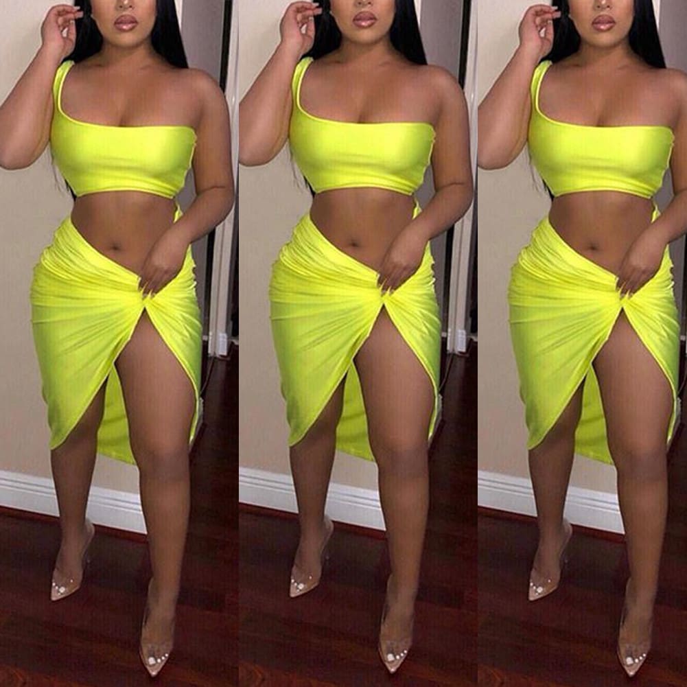 Women Piece Bodycon Two Piece Crop Top and Skirt Set Bandage Dress Club Party Dress Summer Beachwear Swimsuit