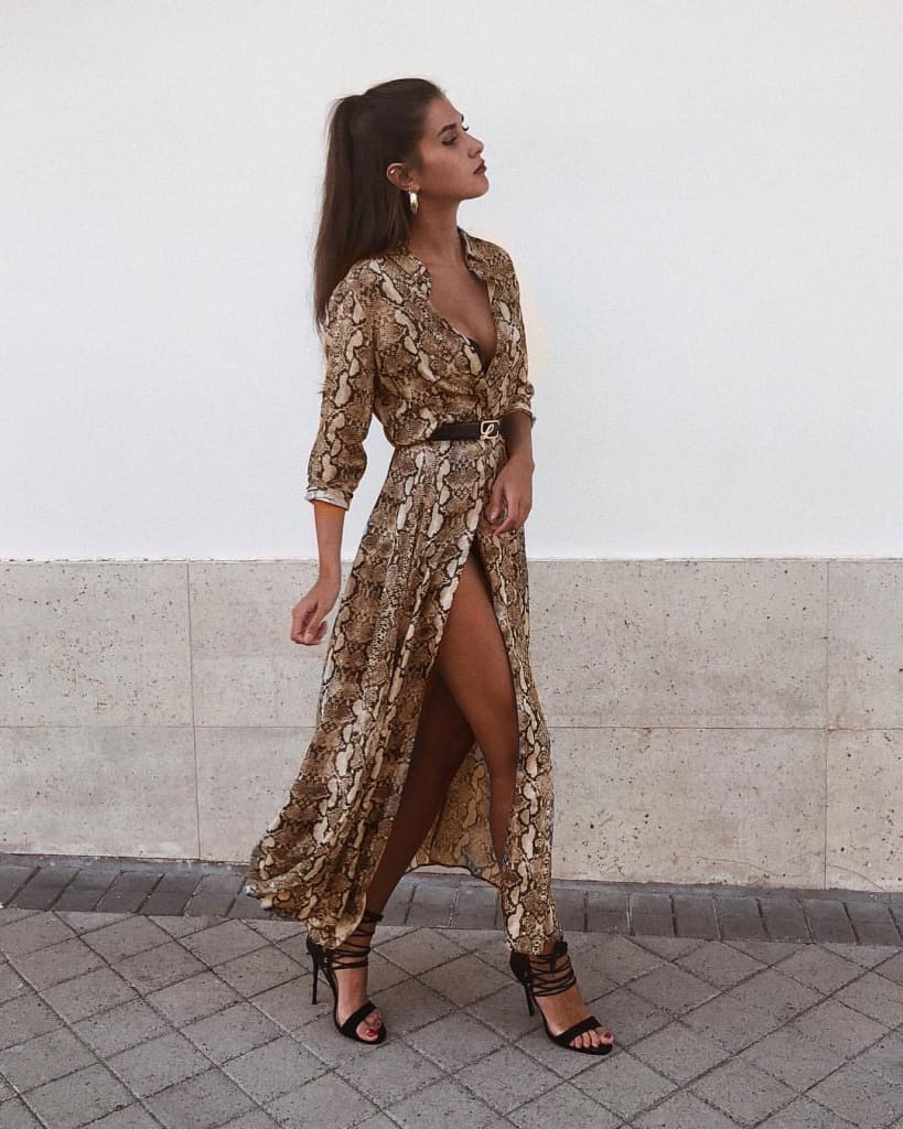 Women Boho Snakeskin Kimono Jacket Long Sleeve Chiffon Cardigan Long Dress Summer Beach Cover Up Loose Sundress