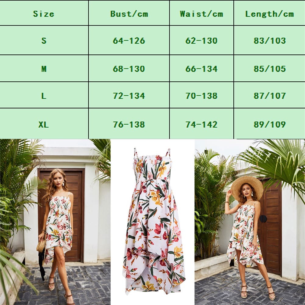 Women Ladies Floral Print Strap Swing Dress Backless Casual Irregular Hem Sundress Summer Beach Holiday Dresses