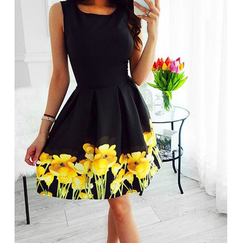 Summer Women Casual Strappy Dress New Fashion Boho Floral Sundress Ladies High Waist Beach Holiday Sundress Lady Clothing