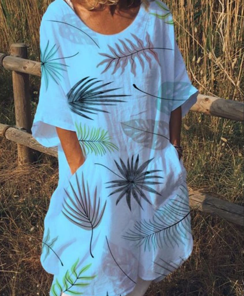 Women Boho Maxi Beach Dress Ladies Fashion Loose Half-Sleeve Summer Casual Loose Long Sundress Plus Size