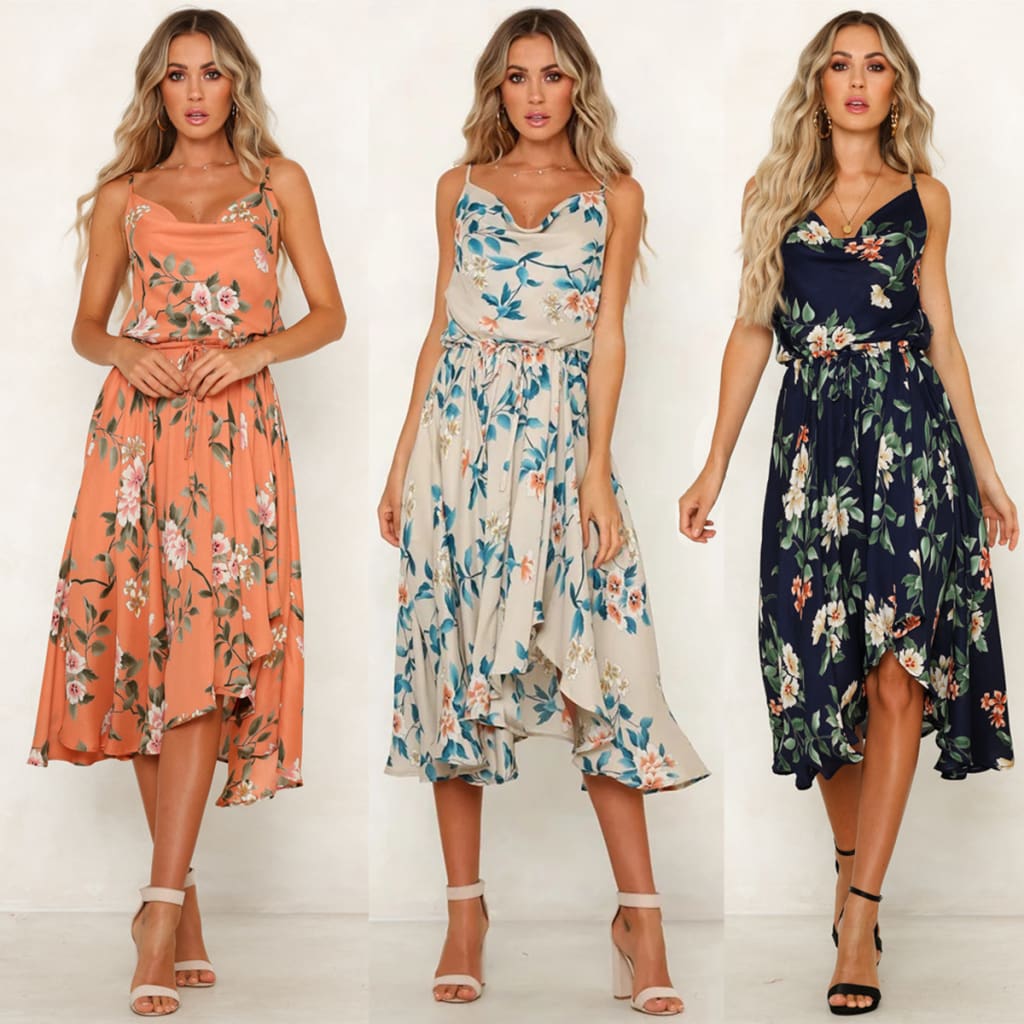 Summer Women Boho Sleeveless Loose Midi Dress Fashion Floral Evening Party Beach Dress Holiday Beach Sundress