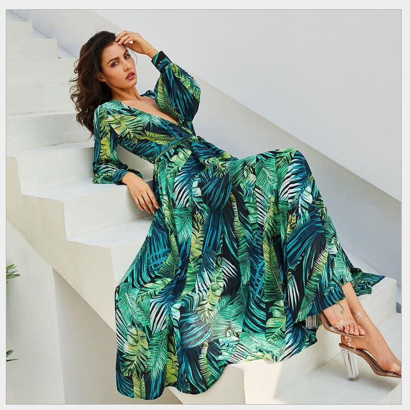 Summer Women Boho Floral V-Neck Long Maxi Dress – FashionSierra