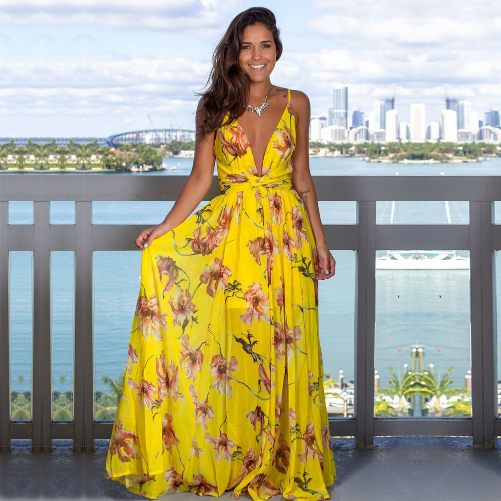 New Women Floral Maxi Dress Fashion Ladies Sleeveless V Neck Prom Evening Party Summer Beach Casual Long Sundress