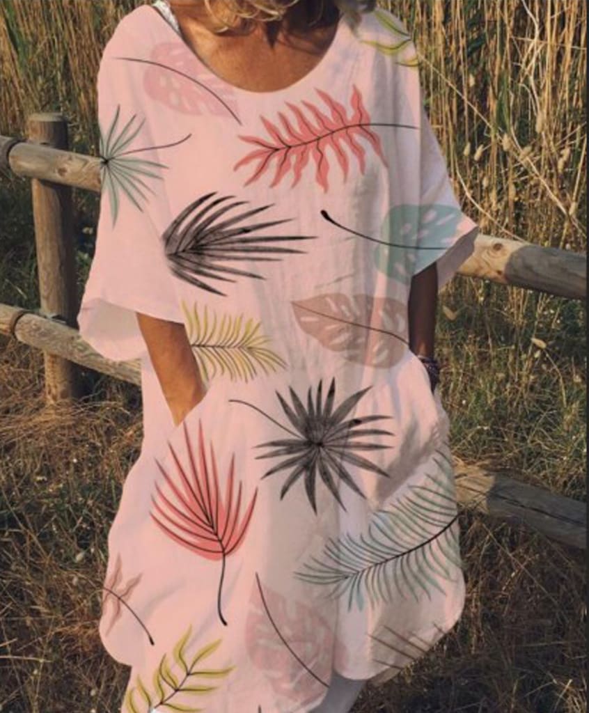 Women Boho Maxi Beach Dress Ladies Fashion Loose Half-Sleeve Summer Casual Loose Long Sundress Plus Size