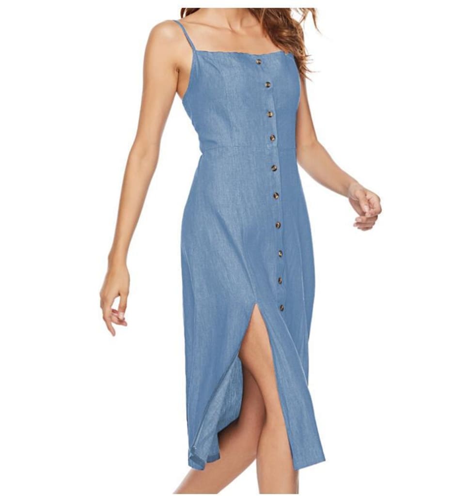 New Womens Long Maxi Slim Dress Fashion Ladies Summer Denim Sleeveless Solid Casual Loose Beach Sundress