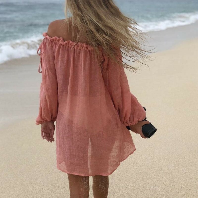 New Women Ladies Boho Summer Sexy Off Shoulder Mini Short Dress Fashion Sexy Beach Solid Casual Loose Dress Sundress